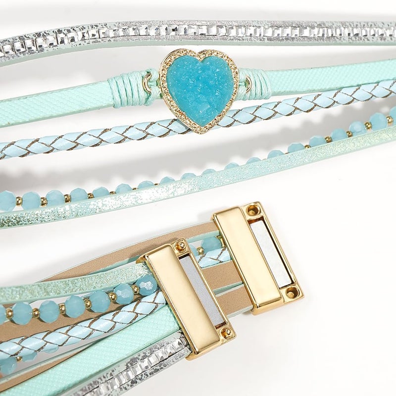 Suyi Multilayer Leather Wrap Bracelet Heart-Shape Wide Cuff Bracelets for Women - Image 3